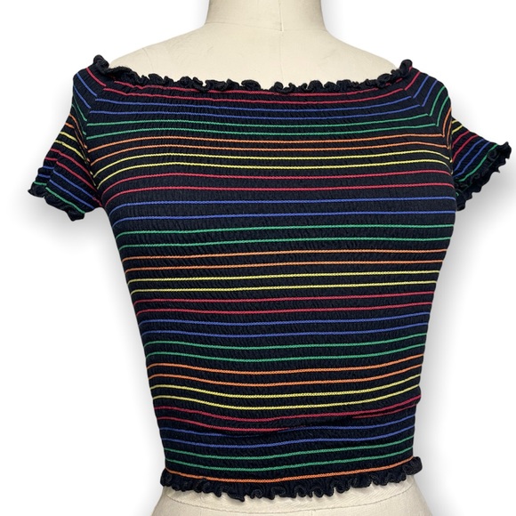 Heart & Hips Rainbow Striped Ruched Stretched Crop Top sz M - Picture 4 of 15